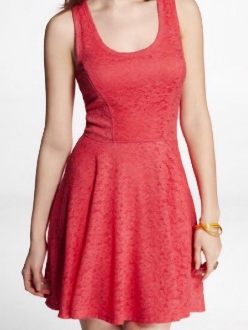 Express Coral Lace Sleeveless Fit & Flare Mini Dress